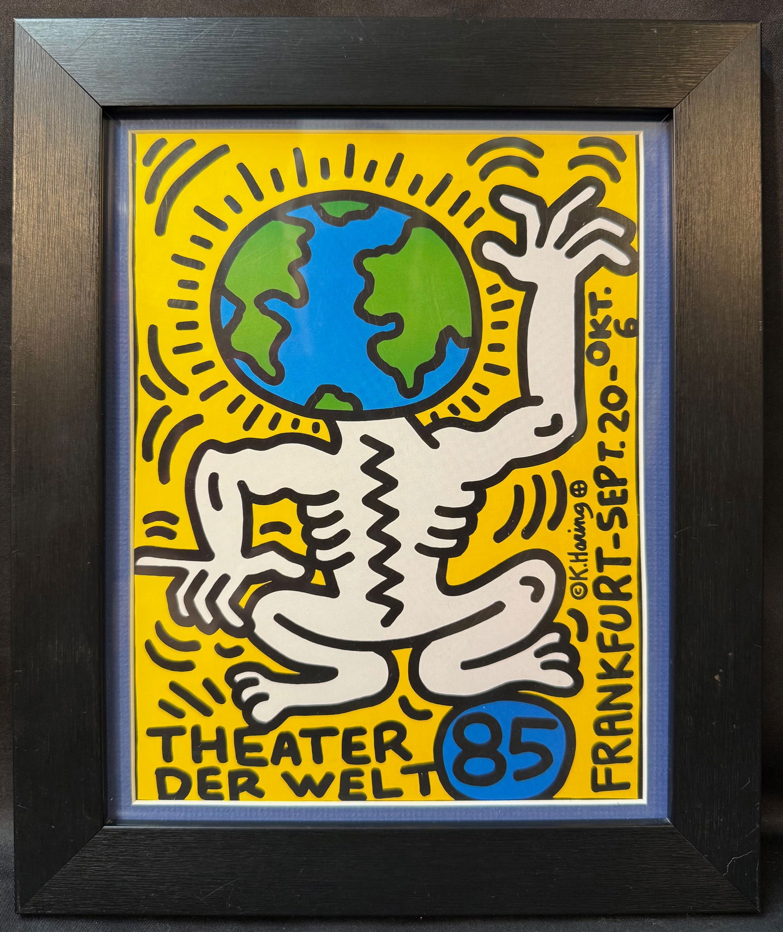 KEITH HARING (1958-1990) THEATER DER WELT POSTER, 1985, 10IN x 12IN (25cm x 30cm): Vibrant, bold, and instantly recognizable, this 1985 Keith Haring (1958-1990) poster was created for the international theater festival Theater der Welt held in Frankfurt from September 20 to October
