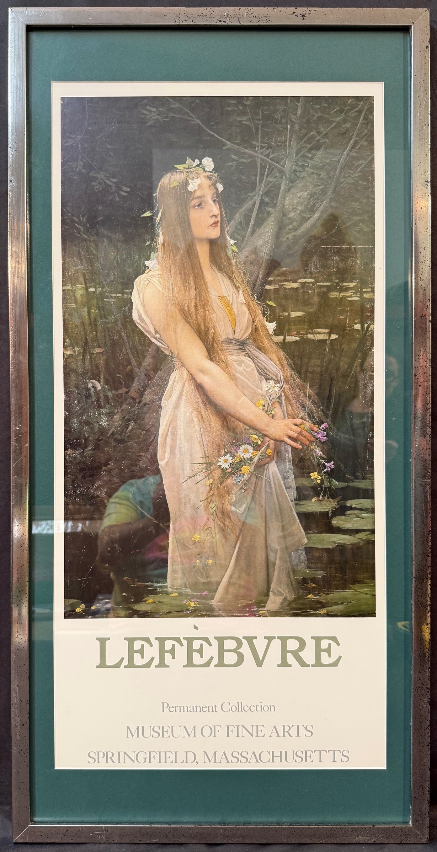ORIGINAL JULES LEFEBVRE (1836-1911) EXPO POSTER FOR THE MUSEUM OF FINE ARTS, 18.5IN x 37.5IN (47cm x: Jules Lefebvre (1836-1911) exhibition poster for the Museum of Fine Arts in Springfield, MA. The underlying piece used for the poster is titled Ophelie, after the original which was painted in 1890 an