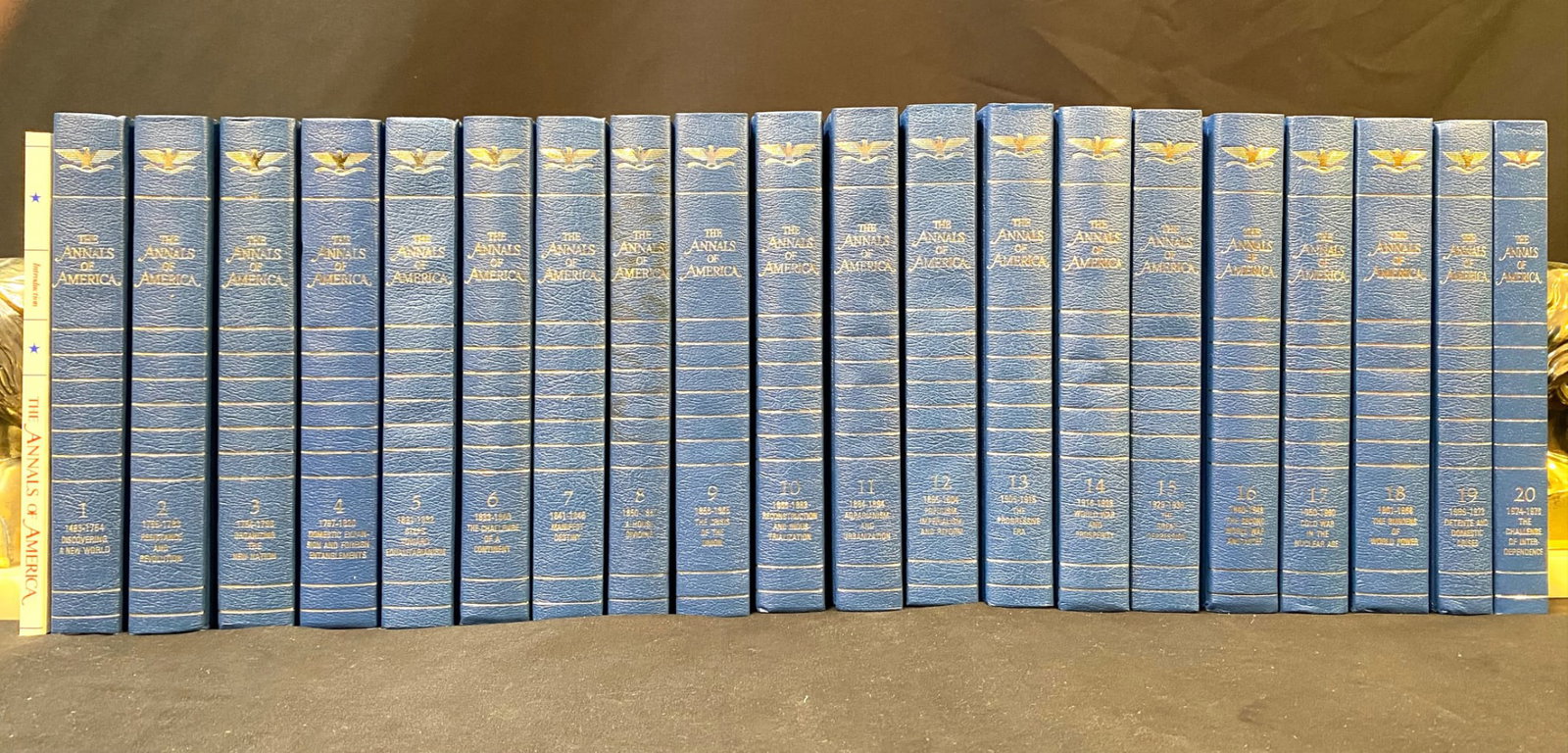 THE ANNALS OF AMERICA, 21 VOLUMES, 1968: 1968. Chicago. Encyclopedia Britannica Inc. Complete in 20 volumes, with an Introduction book in paperback, with all volumes being in Near Fine to Very Good++n condition. All volumes are bound in blue