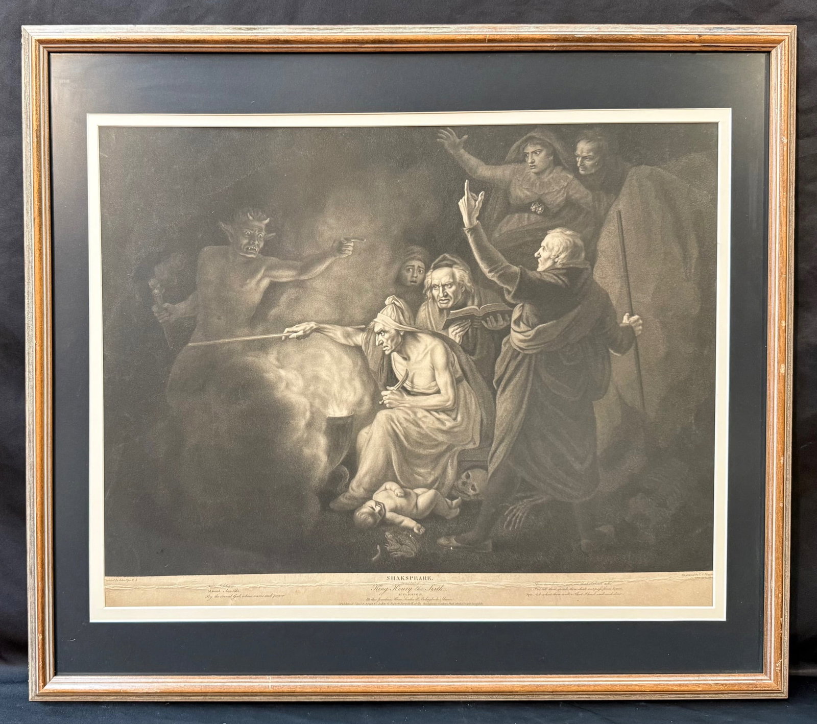 SHAKESPREARE HENRY VI, GEORGE C. PLAYTER (LATE 18 TH CENTURY) AFTER JOHN OPIE (1761-1807) FROM: An original, large and dramatic 18th-century stipple and line engraving depicting a supernatural scene from William Shakespeare’s Second Part of King Henry the Sixth, Act I, Scene IV, engraved by C.