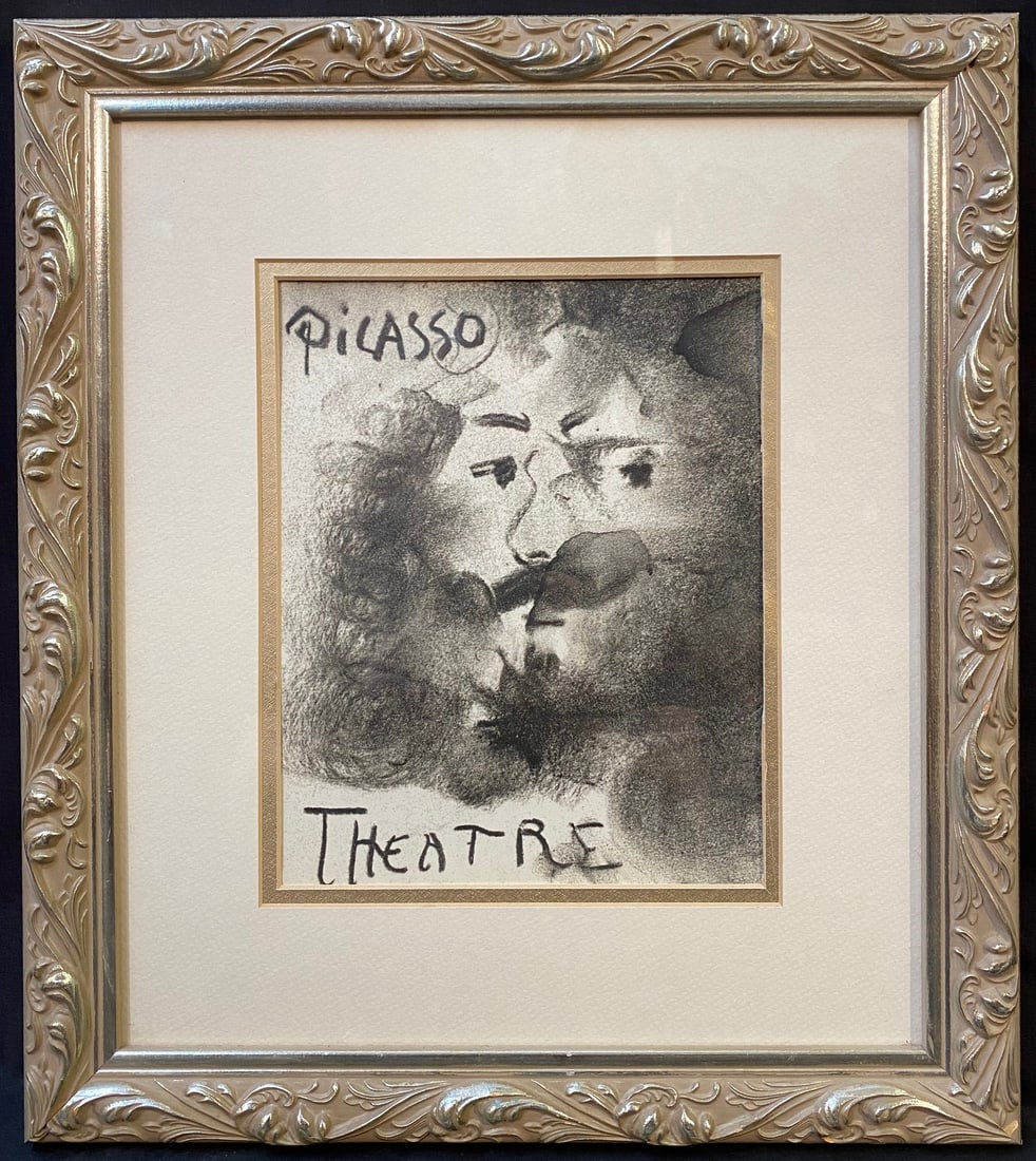 AFTER PABLO PICASSO (1881-1973) PLATE 438 FROM PICASSO THEATRE, 15.5IN x 17.5IN (39cm x 44cm): After Pablo Picasso (1881-1973) Plate 438 from Picasso Theatre. This piece was produced in 1967 by Harry Abrams. This piece is double matted and framed under glass in an ornate, silver toned frame. It