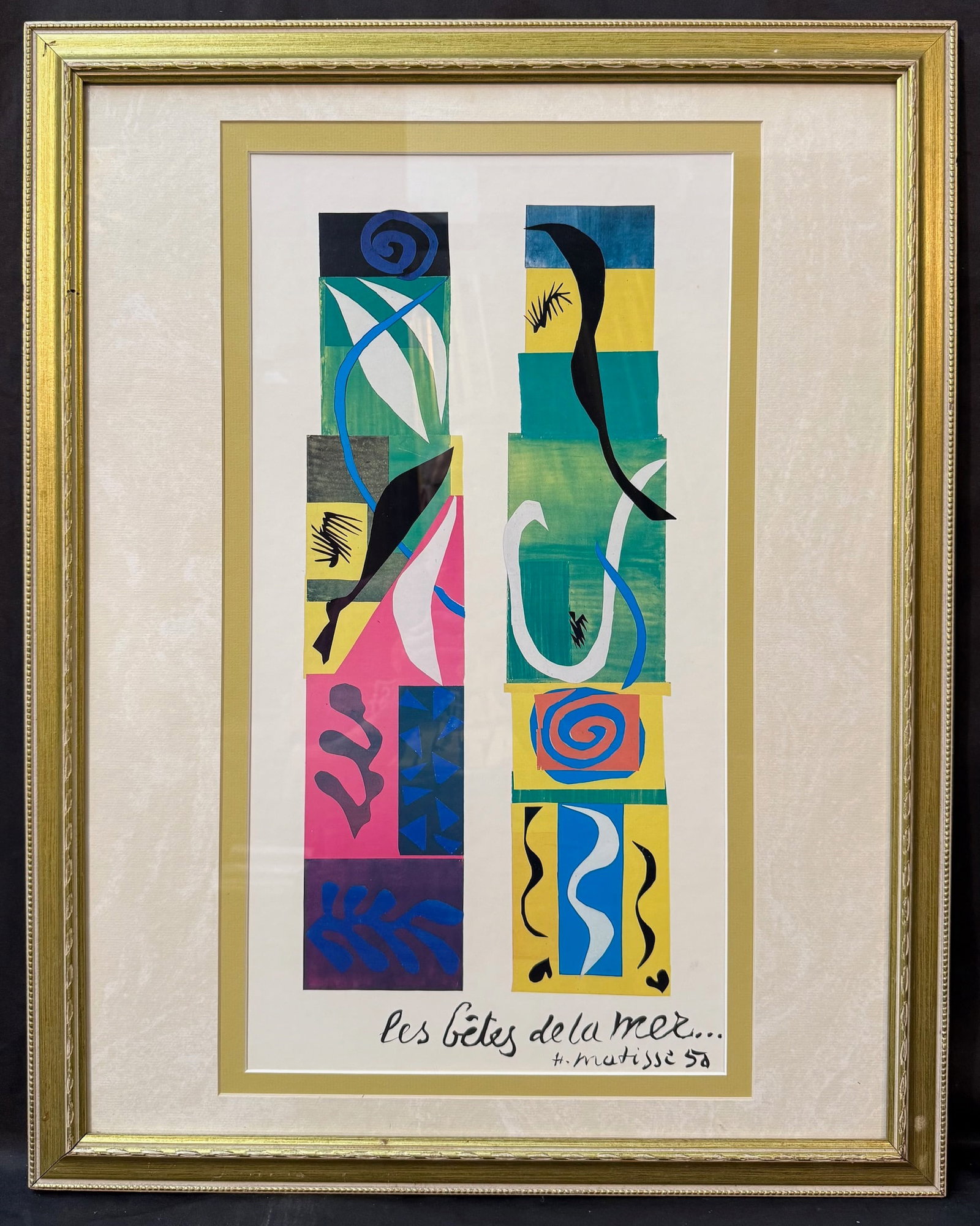 HENRI MATISSE (1869-1954) LITHOGRAPH TITLED LES BETES DE LA MER, 23IN x 29IN (58cm x 74cm): Henri Matisse (1869-1954) lithograph titled Les Betes de la Mer, which is after the original which was painted in 1950 and is currently part of a private collection in the United States. This piece is