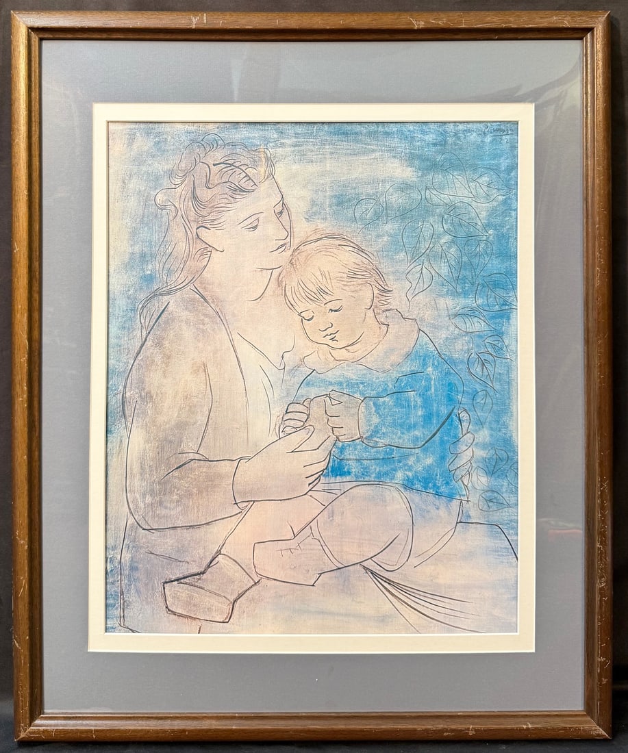 AFTER PABLO PICASSO (1881-1973) LITHOGRAPH TITLED MOTHER AND CHILD, 22IN x 28IN (56cm x 71cm): After Pablo Picasso (1881-1973) lithograph titled Mother and Child. It is after the original which was painted in 1922 and now is on display in the Baltimore Museum of Art. This piece was published by