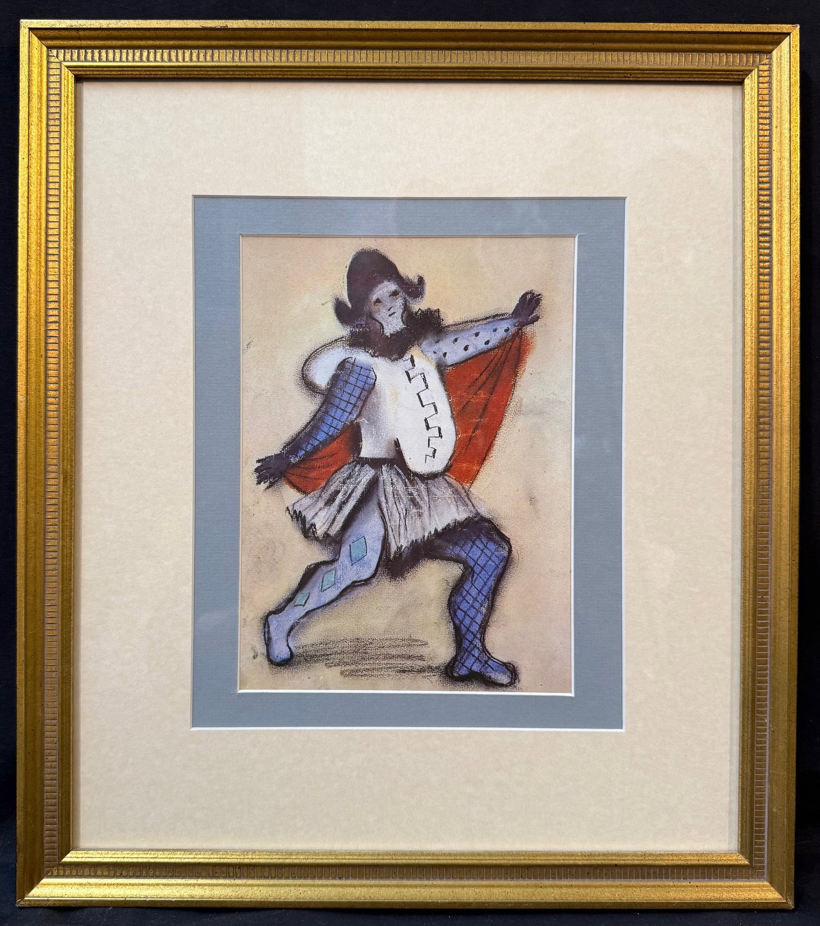 AFTER PABLO PICASSO (1881-1973) LITHOGRAPH TITLED MERCURE ETUDE, 16.0IN x 18.0IN (41cm x 46cm): After Pablo Picasso (1881-1973) lithograph titled Mercure Etude, which is after the original which was drawn in 1924. It is double matted and framed under glass in a golden frame. With frame, it measu