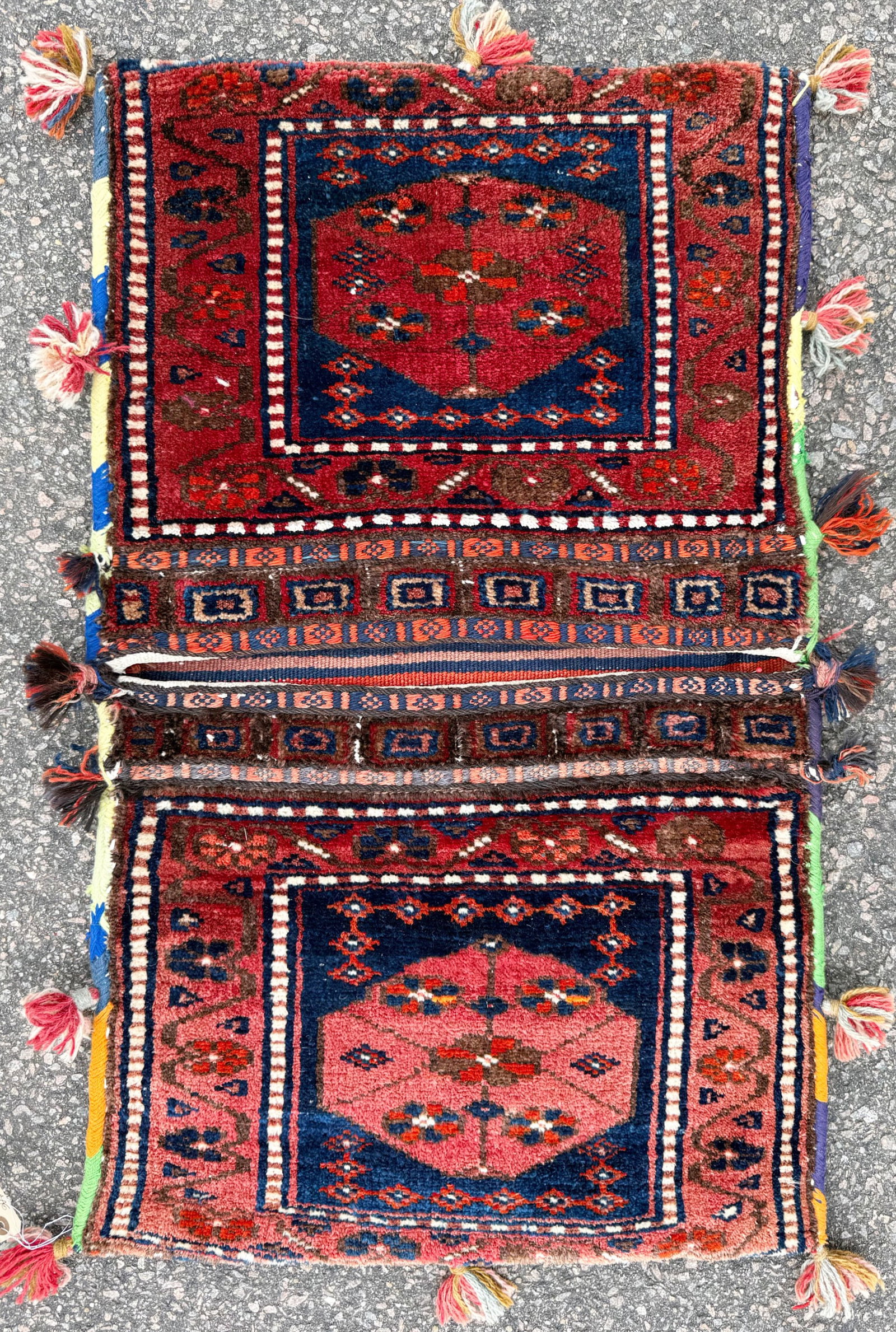 VINTAGE PERSIAN TRIBAL KHORJIN SADDLE BAG, HANDWOVEN AFSHAR NOMADIC DOUBLE-PANELED, 1.9 x 2.11 (53cm (1 of 3)