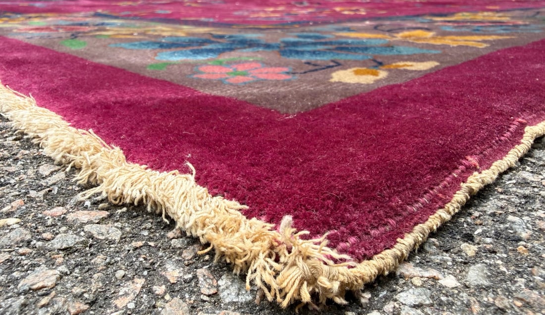 MANSION ANTIQUE CHINESE NICHOLS ART DECO HAND-KNOTTED RUG, MAGENTA FIELD, 1920S, 10.11 x 18.6 (33... - 4