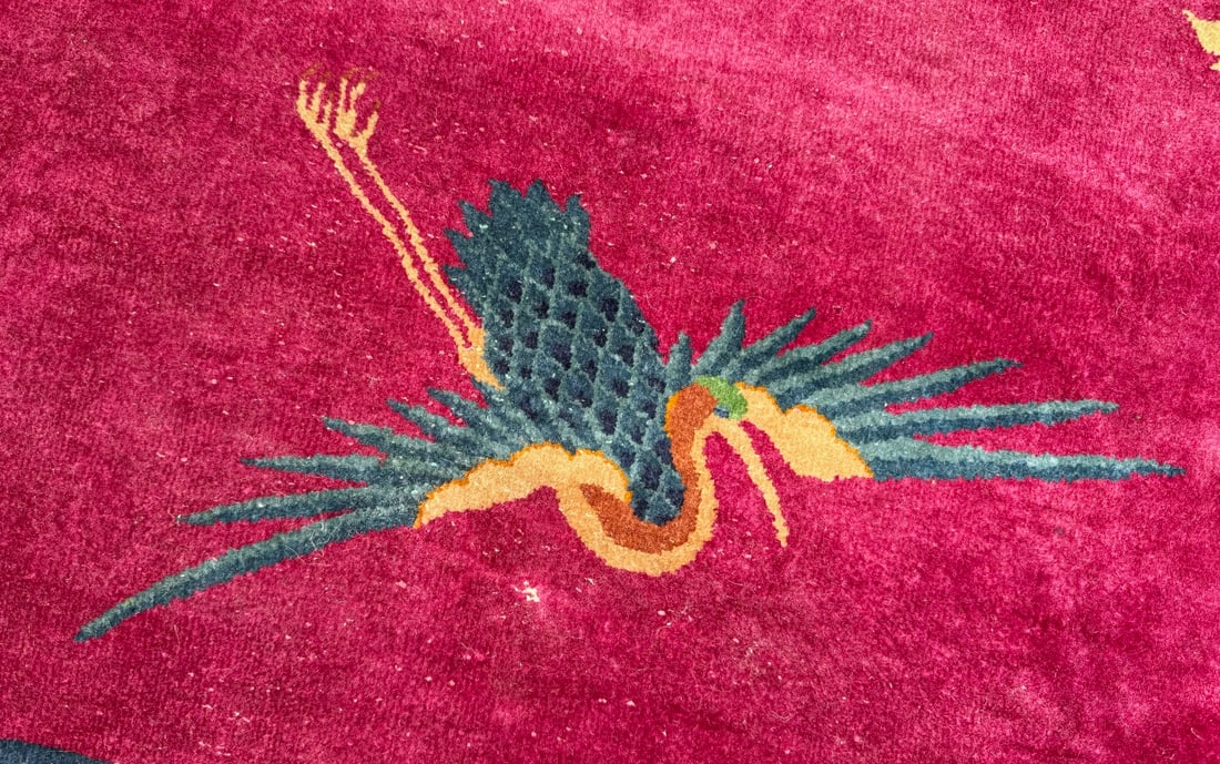 MANSION ANTIQUE CHINESE NICHOLS ART DECO HAND-KNOTTED RUG, MAGENTA FIELD, 1920S, 10.11 x 18.6 (33... - 6