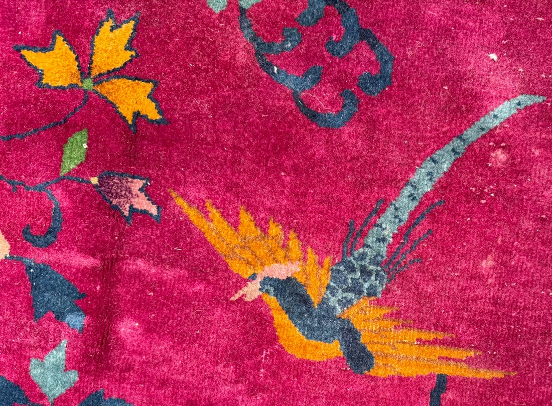 MANSION ANTIQUE CHINESE NICHOLS ART DECO HAND-KNOTTED RUG, MAGENTA FIELD, 1920S, 10.11 x 18.6 (33... - 7