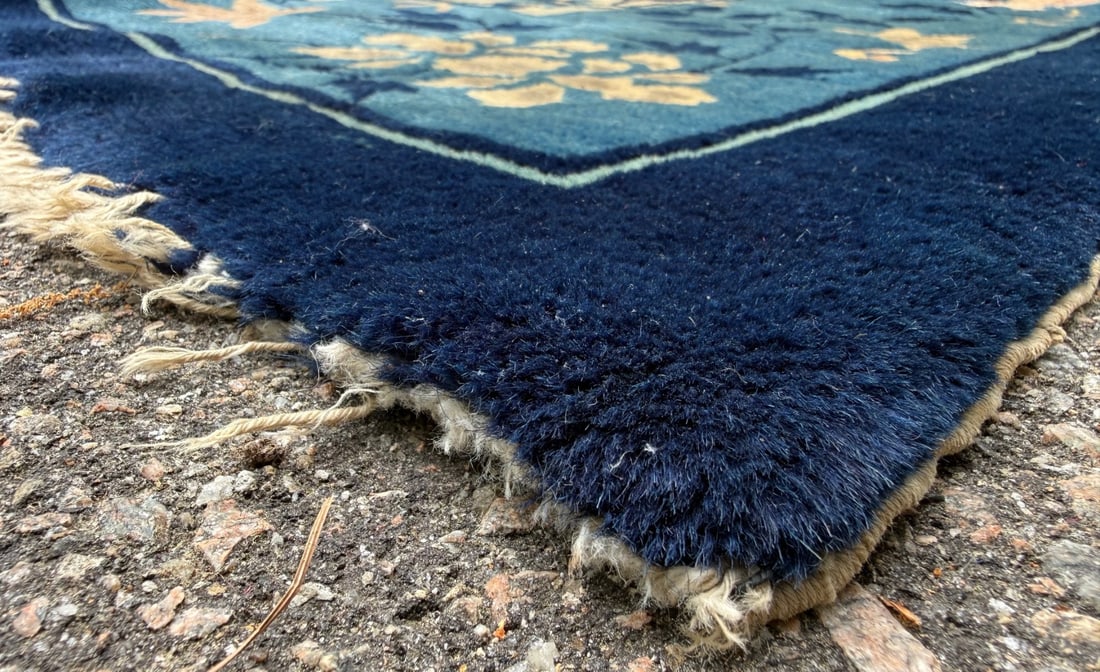 MANSION ANTIQUE CHINESE NICHOLS ART DECO HAND-KNOTTED RUG, INDIGO FIELD, MINIMALIST OPEN DESIGN, ... - 4