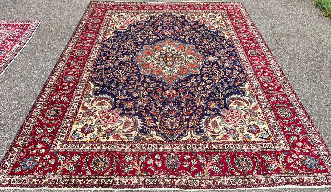 ELEGANT PERSIAN TABRIZ HAND KNOTTED RUG, ROYAL BLUE FIELD, FLORAL MEDALLION, 9.6 x 12.0 (290cm x ... - 2