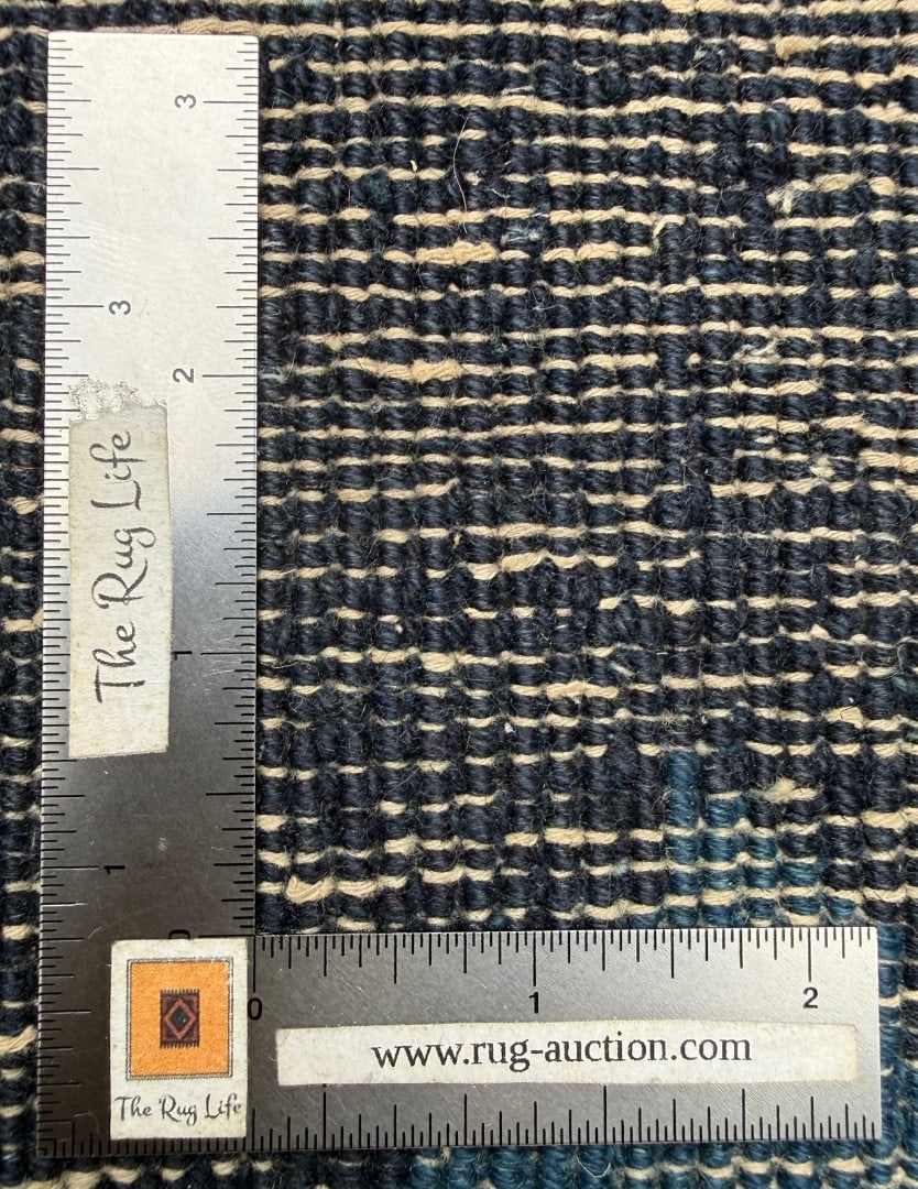 ANTIQUE CHINESE NICHOLS ART DECO HAND-KNOTTED RUG, INDIGO FIELD, MINIMALIST OPEN DESIGN, 1920S, 8... - 5