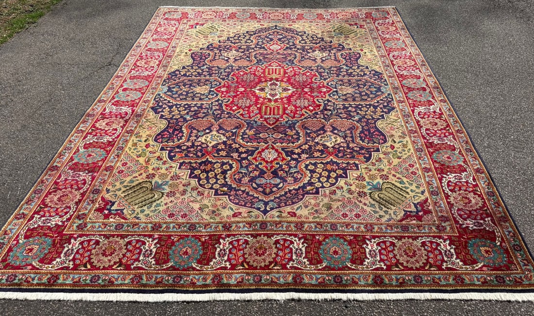 SIGNED PERSIAN TABRIZ RUG, MASTER WORKSHOP MEDALLION RUG WITH GOLDEN FIELD, HAND KNOTTED, 9.8 x 1... - 2