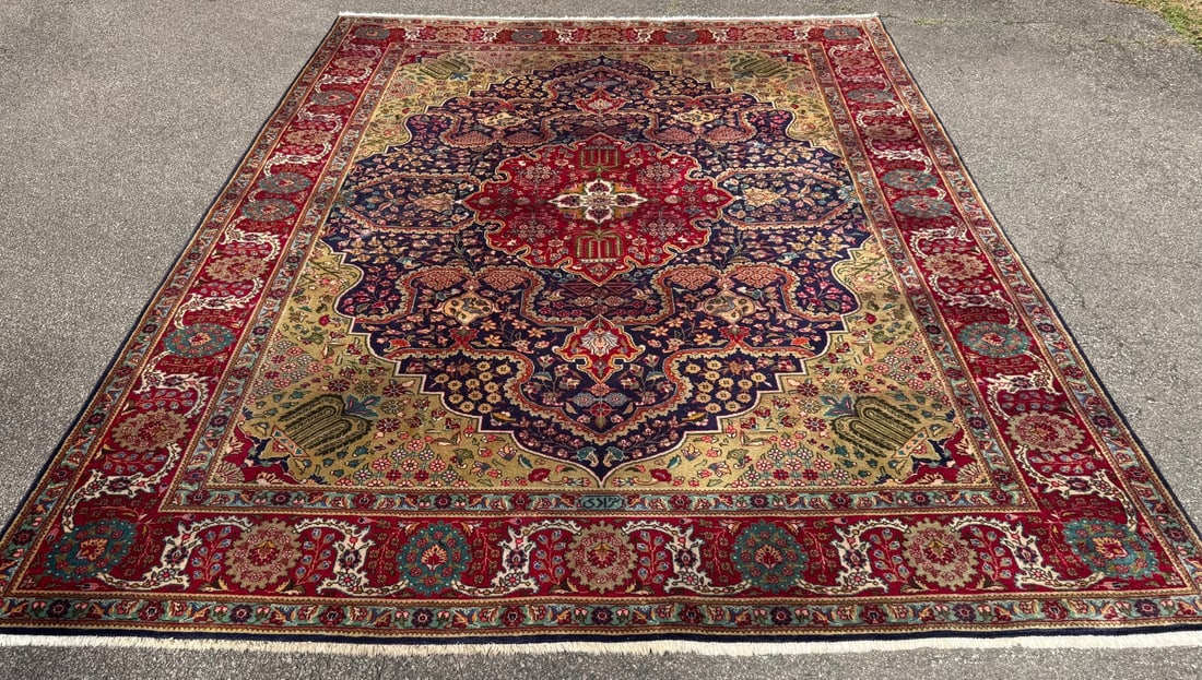 SIGNED PERSIAN TABRIZ RUG, MASTER WORKSHOP MEDALLION RUG WITH GOLDEN FIELD, HAND KNOTTED, 9.8 x 1... - 3