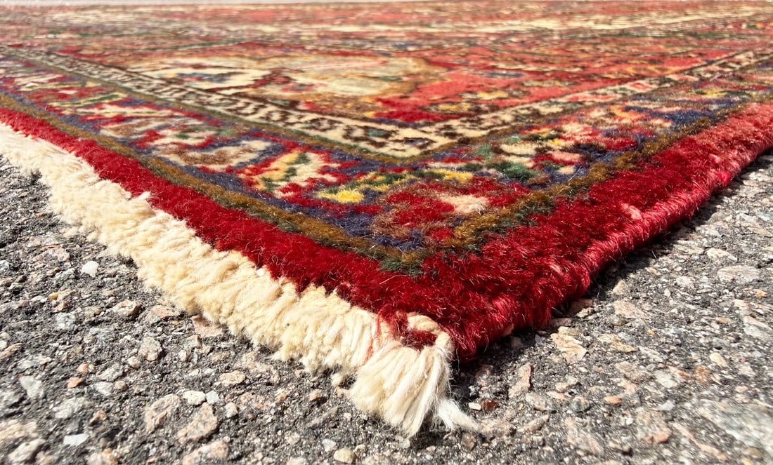 LARGE VINTAGE PERSIAN TABRIZ MEDALLION RUG, IVORY & CRIMSON FIELD, HAND KNOTTED, 9.9 x 12.9 (297c... - 4
