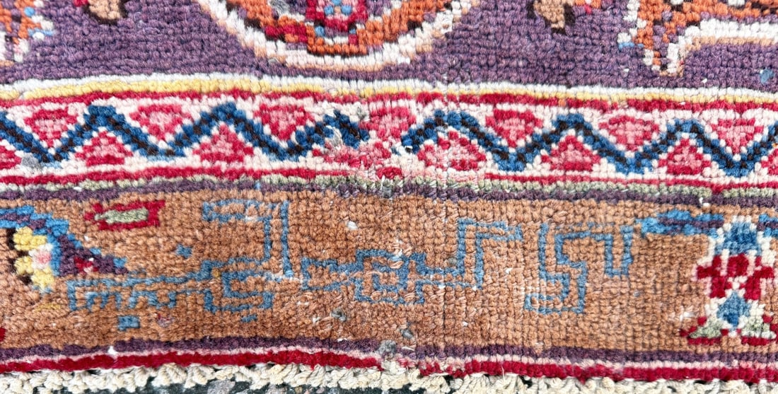 SIGNED PERSIAN KASHMAR CARPET, PICTORIAL VASE & BIRD DESIGN, RED FIELD HAND KNOTTED RUG, 9.3 x 12.0 - 8
