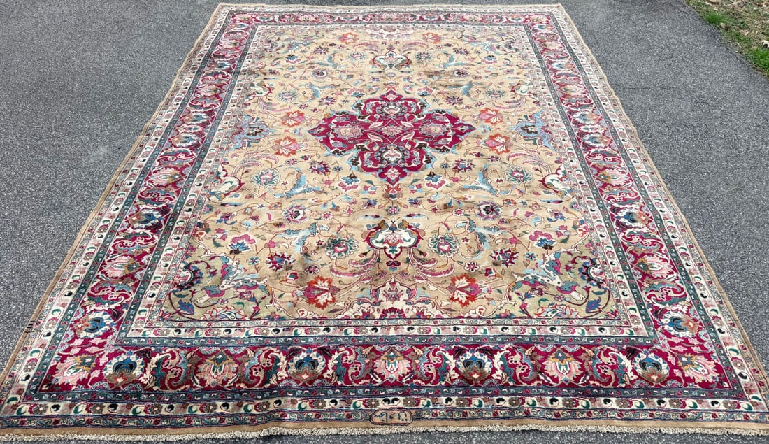 VINTAGE PERSIAN TABRIZ HAND KNOTTED RUG WITH CARTOUCHE, 9.7 x 12.5 (292cm x 378cm) - 2
