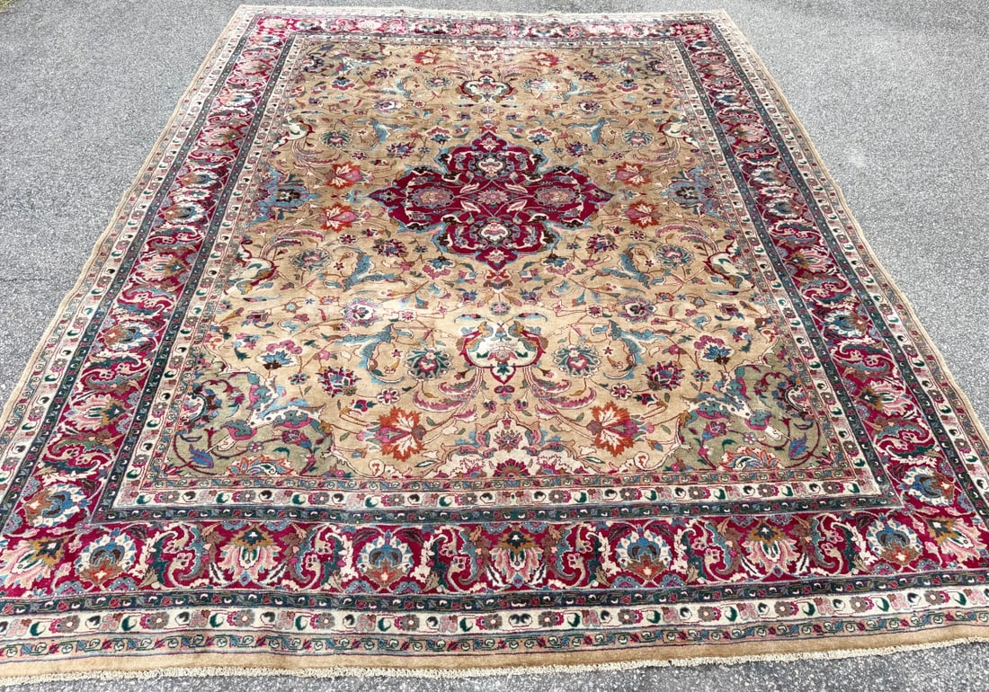 VINTAGE PERSIAN TABRIZ HAND KNOTTED RUG WITH CARTOUCHE, 9.7 x 12.5 (292cm x 378cm) - 3
