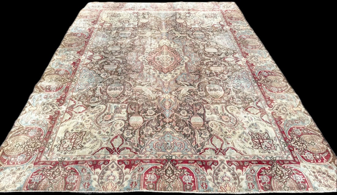 ANTIQUE PERSIAN KASHMAR ARCHEOLOGY HAND KNOTTED RUG, 9.8 x 12.0 (295cm x 366cm) - 2