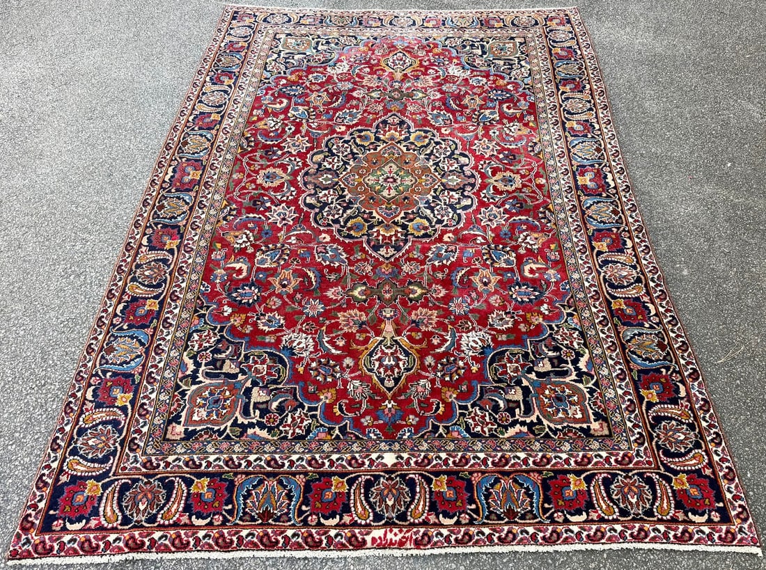 ANTIQUE SIGNED PERSIAN MASHAD HAND KNOTTED RUG, 6.3.x 9.4 (191cm x 284cm) - 2
