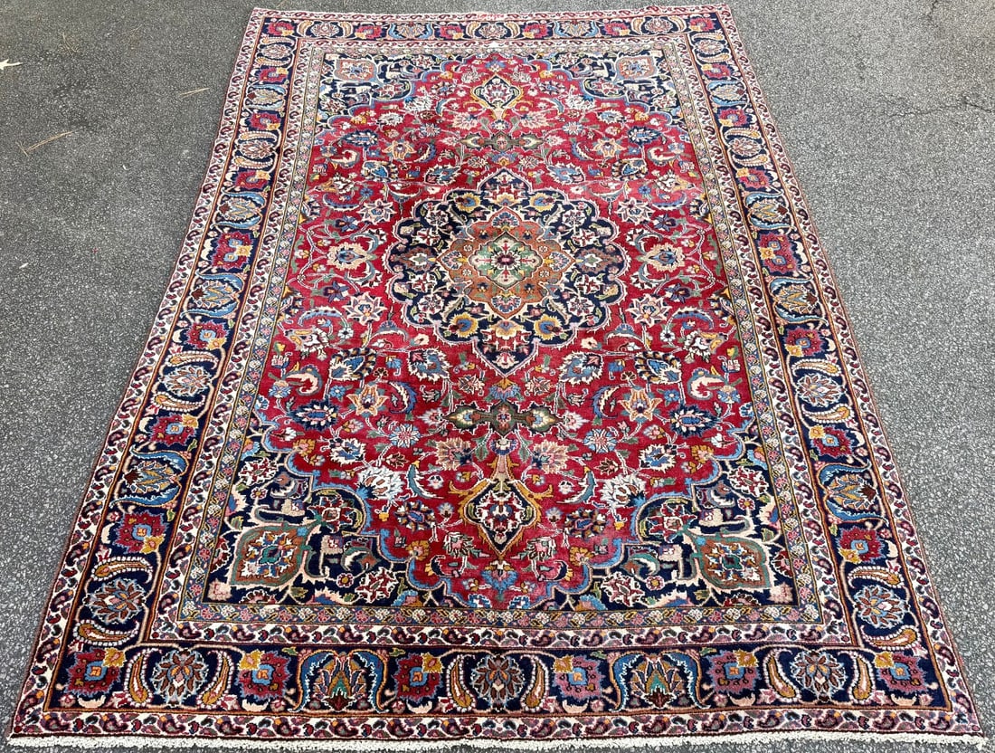ANTIQUE SIGNED PERSIAN MASHAD HAND KNOTTED RUG, 6.3.x 9.4 (191cm x 284cm) - 3