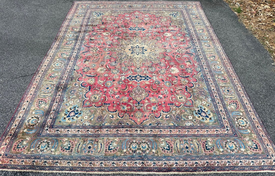 ANTIQUE PERSIAN KASHAN HAND KNOTTED RUG, 9.5 x 12.7 (287cm x 384cm) - 2