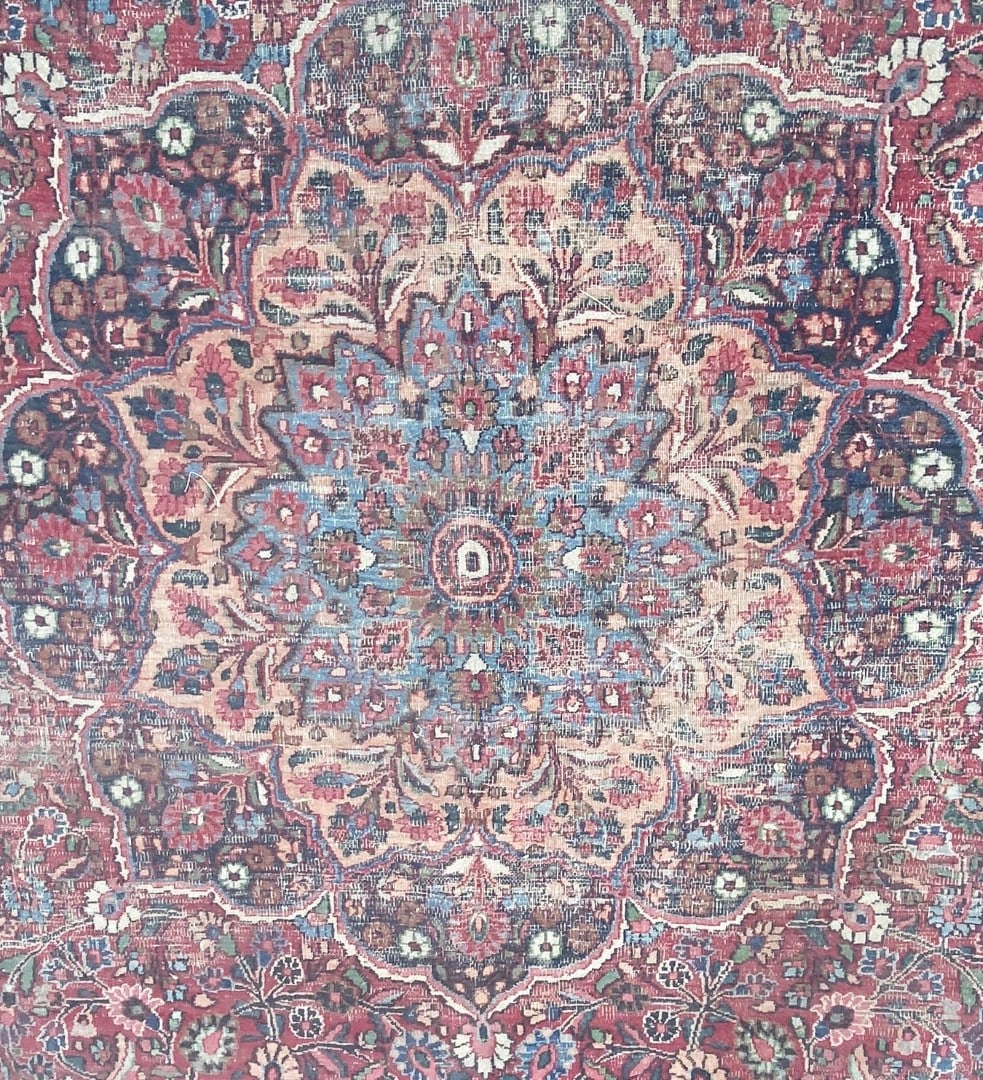 ANTIQUE SIGNED PERSIAN ISFAHAN HAND KNOTTED RUG, DISTRESSED, 9.6 x 12.9 (290cm x 389cm) - 5