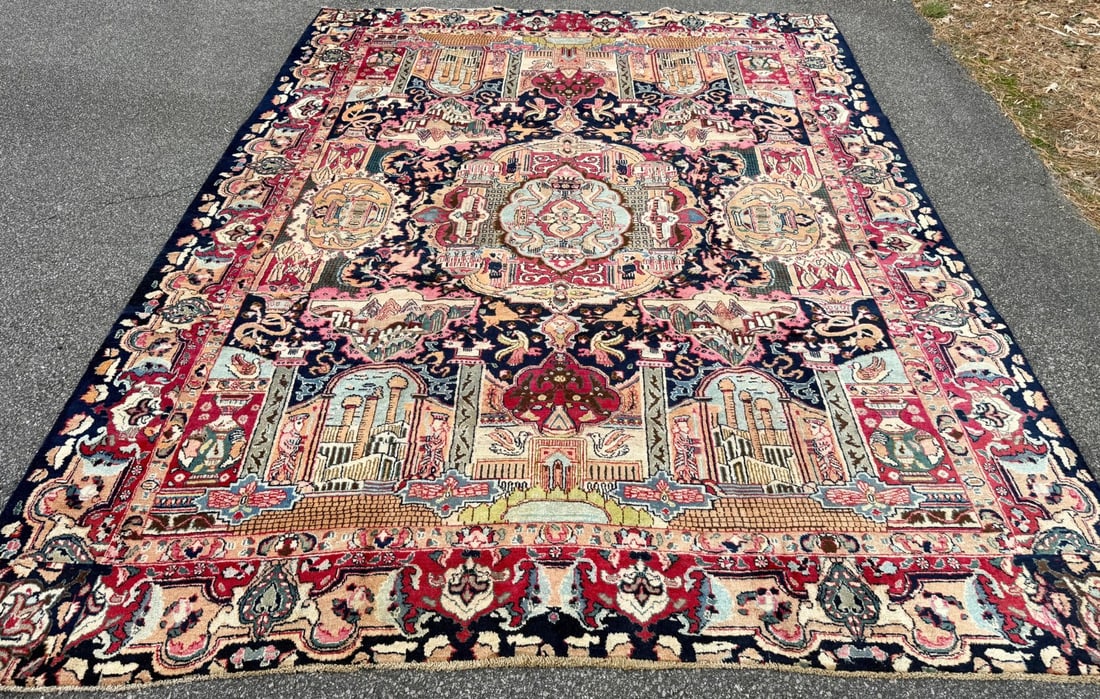 ANTIQUE PERSIAN KASHMAR PICTORIAL HAND KNOTTED RUG, 9.6 x 12.3 (290cm x 373cm) - 2