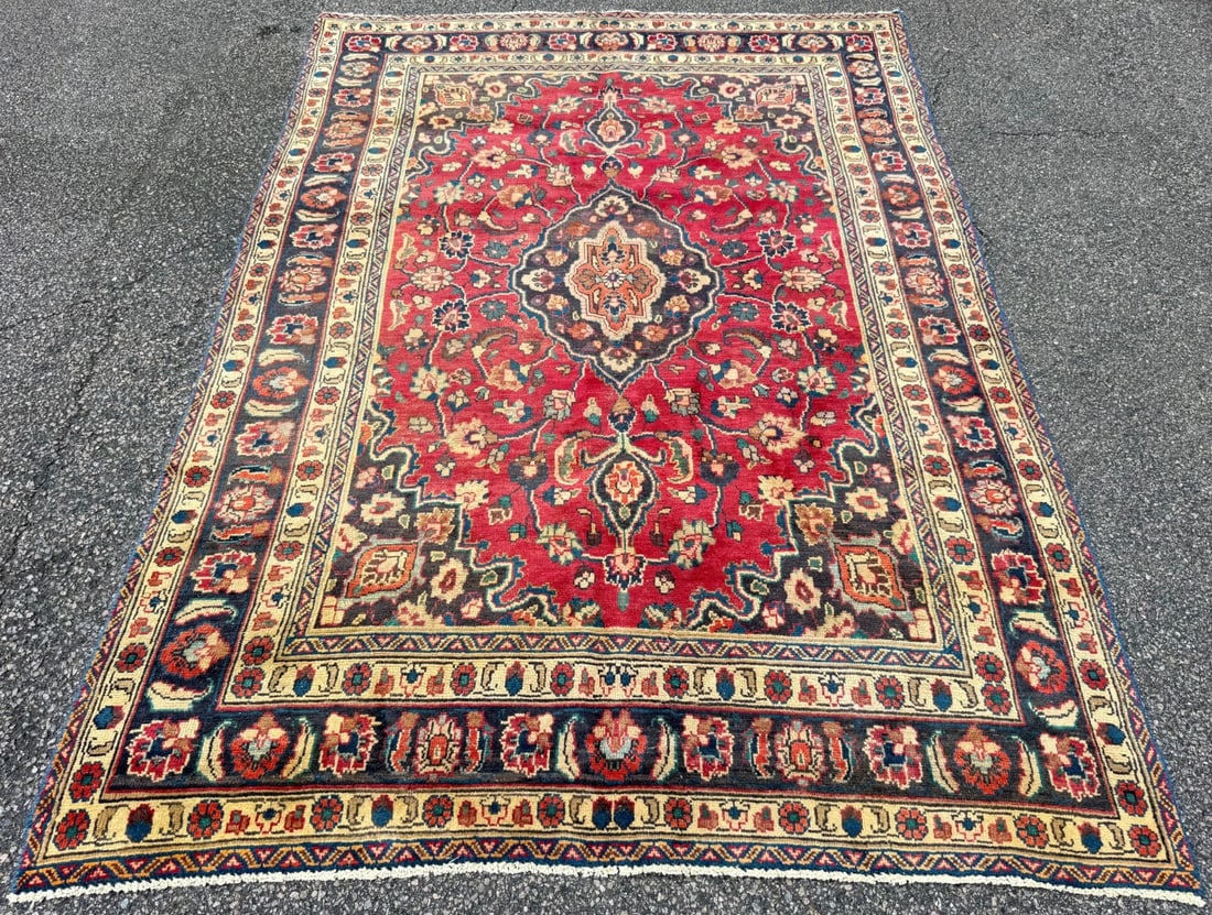 ANTIQUE PERSIAN MASHAD HAND KNOTTED RUG, 6.4 x 9.4 (193cm x 284cm) - 2