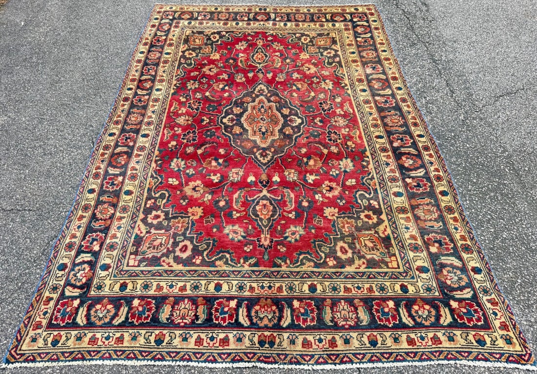 ANTIQUE PERSIAN MASHAD HAND KNOTTED RUG, 6.4 x 9.4 (193cm x 284cm) - 3