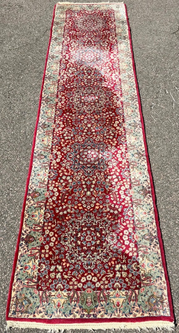 VINTAGE PERSIAN KERMAN HAND KNOTTED RUNNER WITH 200+ KPSI, 2.9 x 10.11 (84cm x 333cm) - 2