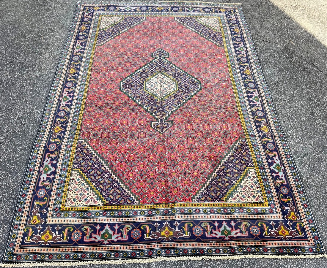 VINTAGE PERSIAN MAHI HERATI HAND KNOTTED RUG, 6.3 x 9.2 (191cm x 279cm) - 3