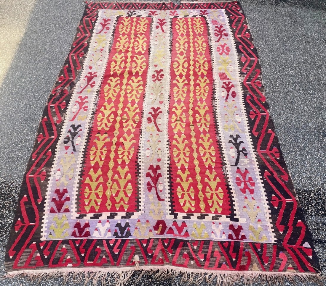 VINTAGE QASHQAI KILIM HAND KNOTTED RUG, DISTRESSED, 5.9 x 9.7 (175cm x 292cm) - 2