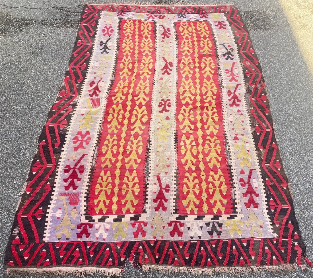 VINTAGE QASHQAI KILIM HAND KNOTTED RUG, DISTRESSED, 5.9 x 9.7 (175cm x 292cm) - 3