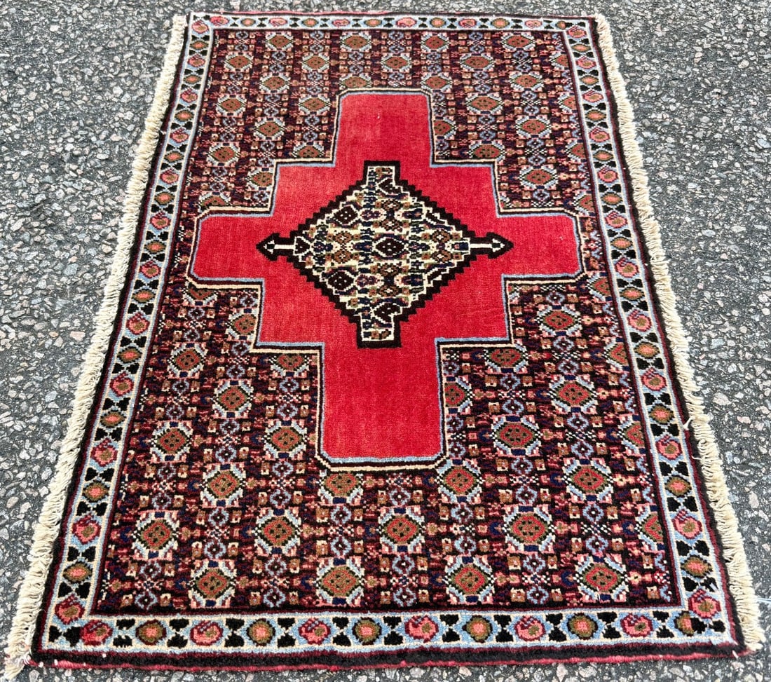 VINTAGE PERSIAN SENEH HAND KNOTTED RUG, 1.10 x 2.9 (56cm x 84cm) - 2