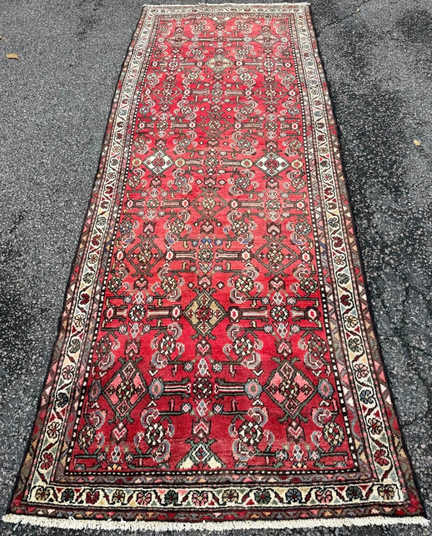 ANTIQUE PERSIAN HAMADAN HAND KNOTTED RUNNER, 3.6 x 9.0 (107cm x 274cm) - 2