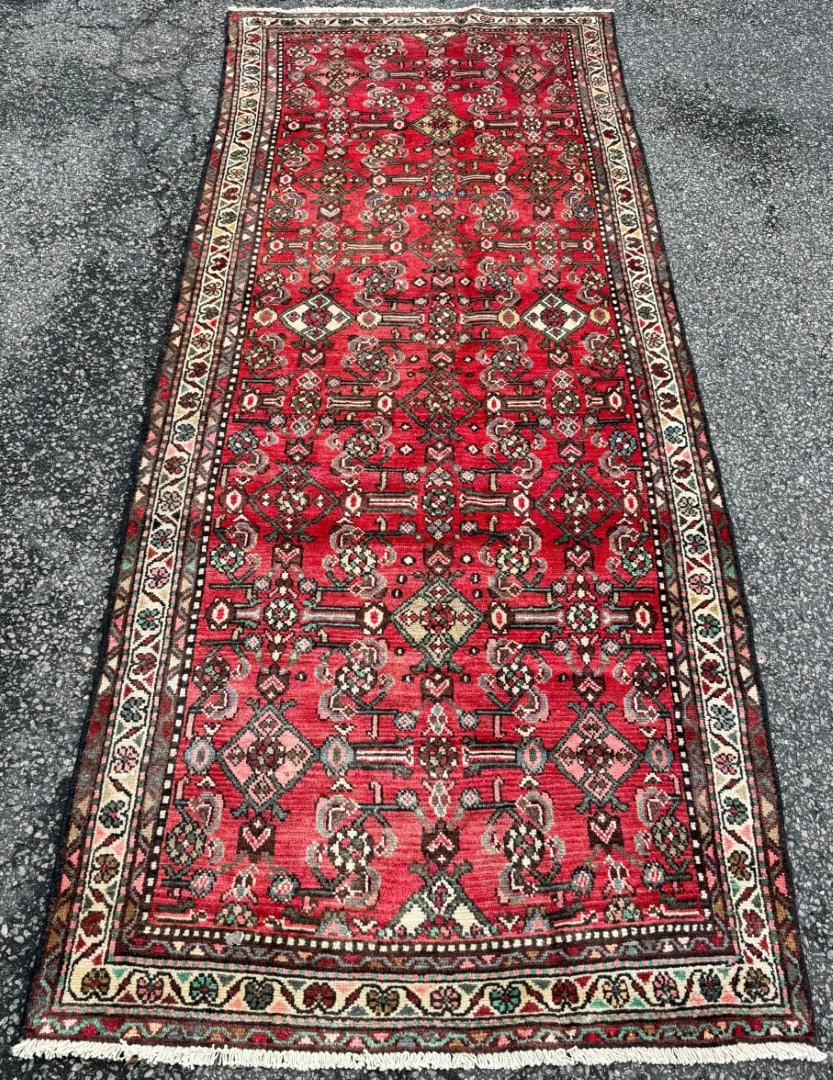 ANTIQUE PERSIAN HAMADAN HAND KNOTTED RUNNER, 3.6 x 9.0 (107cm x 274cm) - 3