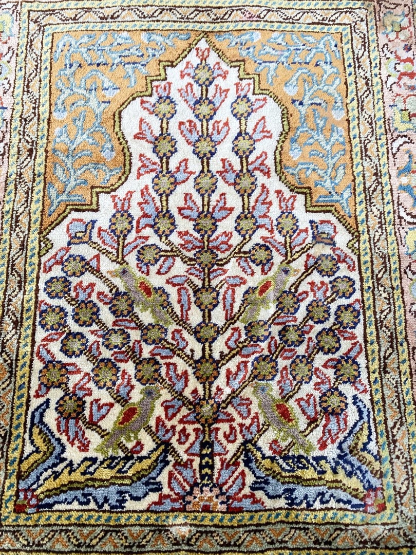 KASHMIR SILK HAND KNOTTED GARDEN OF PARADISE RUG WITH 350+ KPSI, 16IN x 21IN (41cm x 53cm) - 2