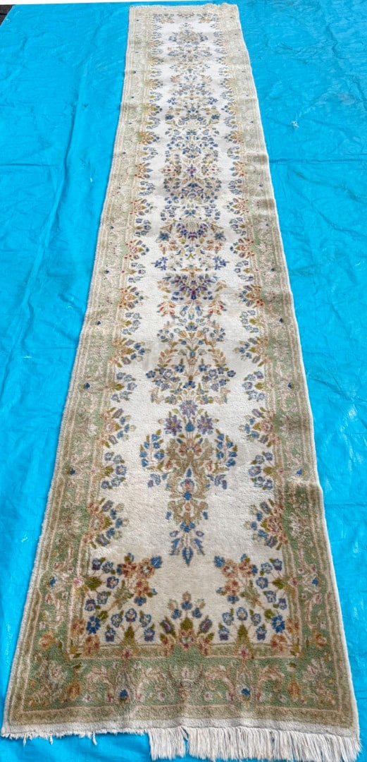 EXTRA-LONG PERSIAN KERMAN HAND KNOTTED RUNNER WITH 175+ KPSI, 3.0 x 17.10 (91cm x 544cm) - 3