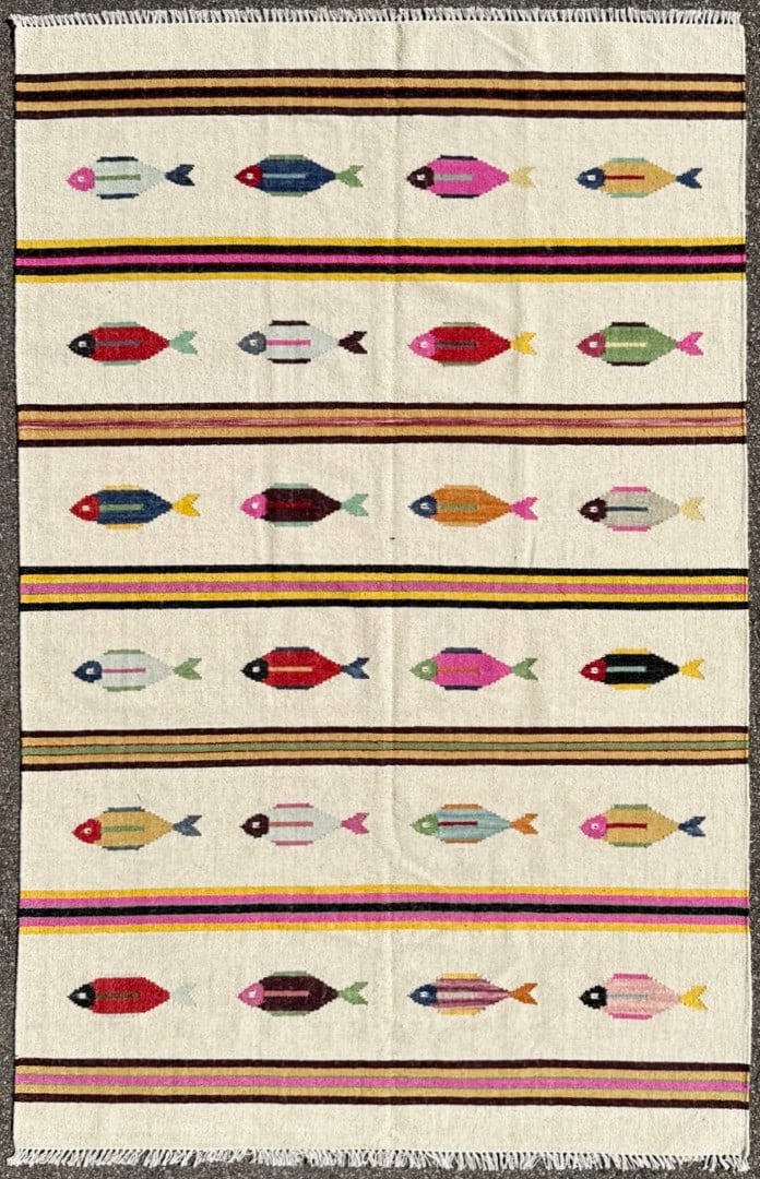 QASHQAI KILIM HAND KNOTTED RUG, NEW, 6.0 x 9.0 (183cm x 274m): New Qashqai Kazak flat weave rug was hand knotted in Afghanistan of 100% natural wool and has flat weave wool piles and is in brand new condition. Beautiful colors with excellent quality.