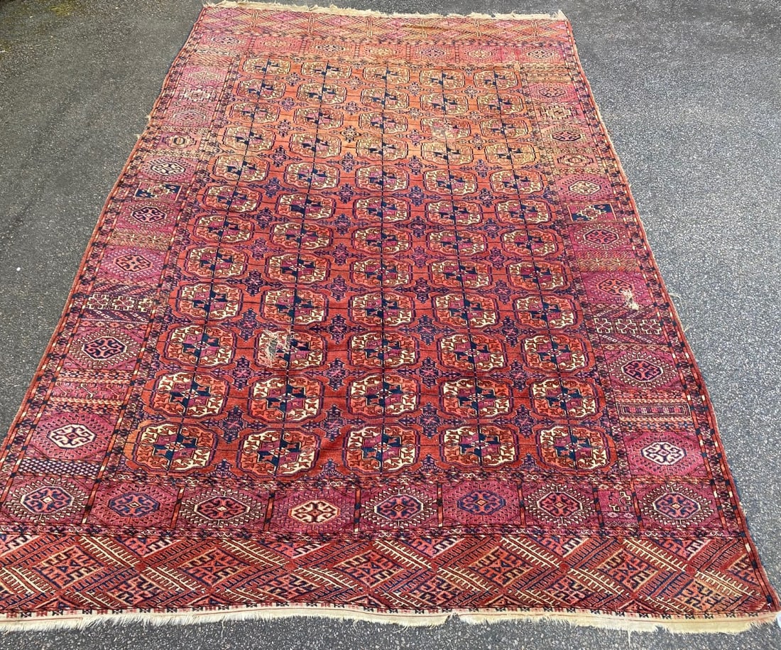 ANTIQUE BUKHARA TURKMEN HAND KNOTTED RUG, DISTRESSED, 7.10 x 10.6 (239cm x 320cm) - 3