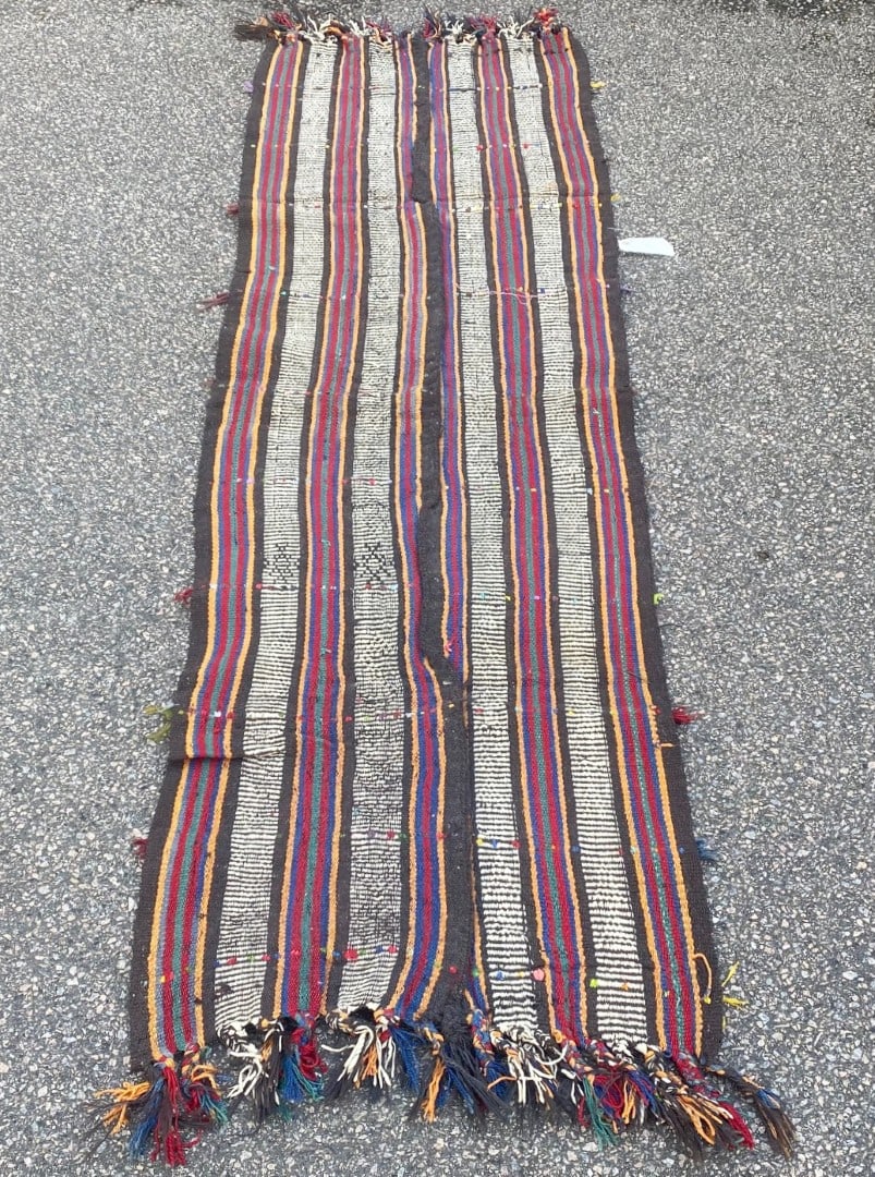 VINTAGE QASHQAI KILIM HAND KNOTTED RUG, DISTRESSED, 2.2 x 6.6 (66cm x 198cm) - 2