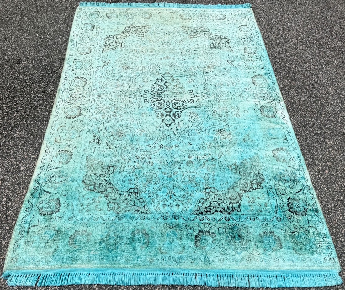 OVERDYED KASHMIR SILK HAND KNOTTED RUG WITH 200+ KPSI, 4.1 x 6.1 (124cm x 185cm) - 2