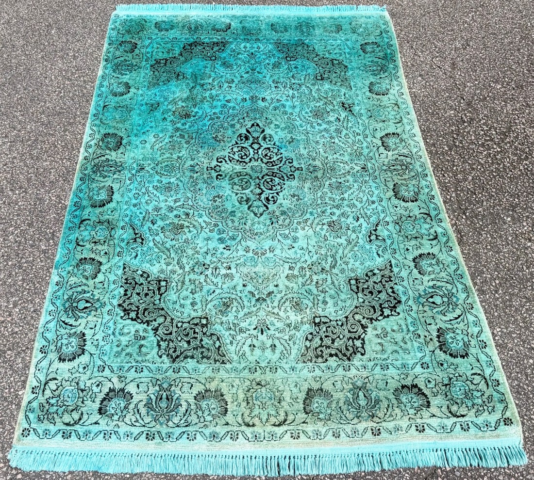 OVERDYED KASHMIR SILK HAND KNOTTED RUG WITH 200+ KPSI, 4.1 x 6.1 (124cm x 185cm) - 3