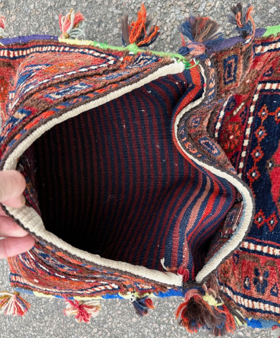 VINTAGE PERSIAN TRIBAL KHORJIN SADDLE BAG, HANDWOVEN AFSHAR NOMADIC DOUBLE-PANELED, 1.9 x 2.11 (5... - 3