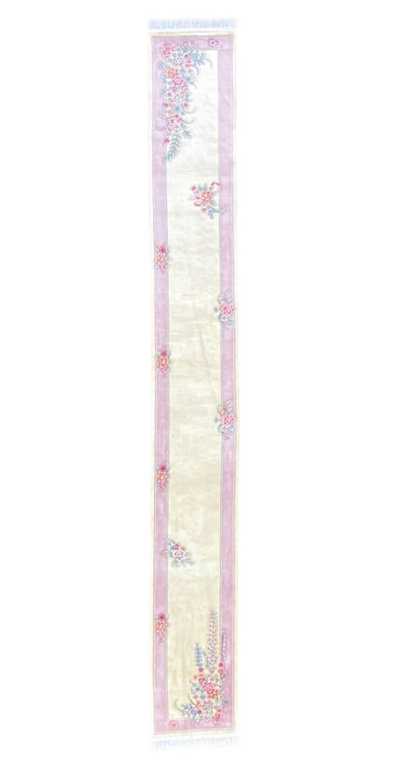 EXTRA LONG, NEW ART DECO HAND KNOTTED 90 LINE RUNNER, 2.6 x 20.0 (76cm x 508cm): Extra-long brand-new Chinese Art Deco 90-line rug was hand knotted in China of 100% natural wool on a cotton foundation. The rug has very thick (1 inch) wool piles and is in brand new condit