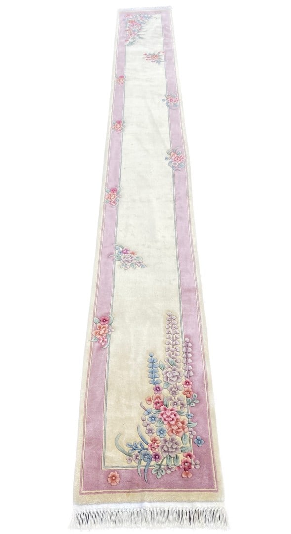 EXTRA LONG, NEW ART DECO HAND KNOTTED 90 LINE RUNNER, 2.6 x 20.0 (76cm x 508cm) - 2
