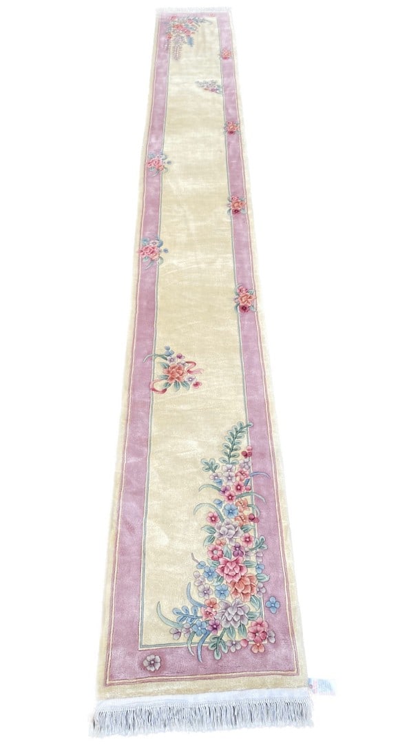 EXTRA LONG, NEW ART DECO HAND KNOTTED 90 LINE RUNNER, 2.6 x 20.0 (76cm x 508cm) - 3