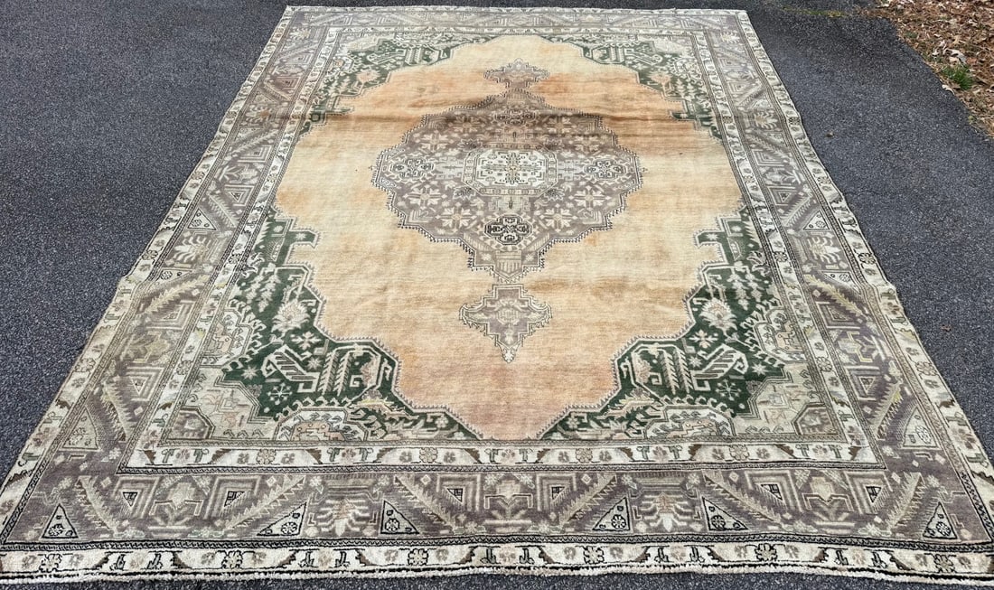 ANTIQUE ANATOLIAN OUSHAK HAND KNOTTED RUG, 9.9 x 13.0 (279cm x 396cm) - 2
