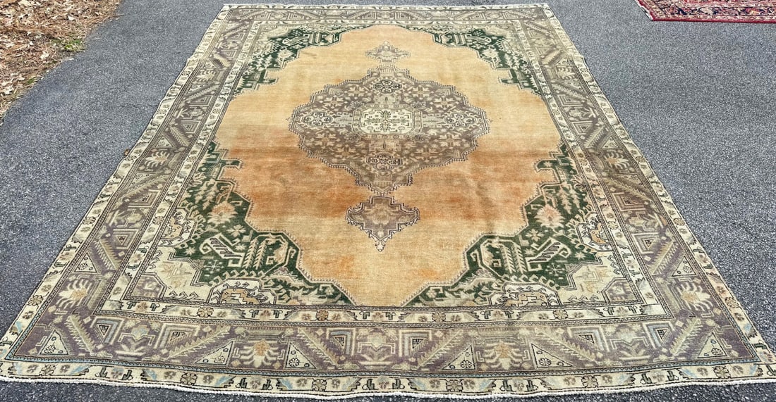 ANTIQUE ANATOLIAN OUSHAK HAND KNOTTED RUG, 9.9 x 13.0 (279cm x 396cm) - 3
