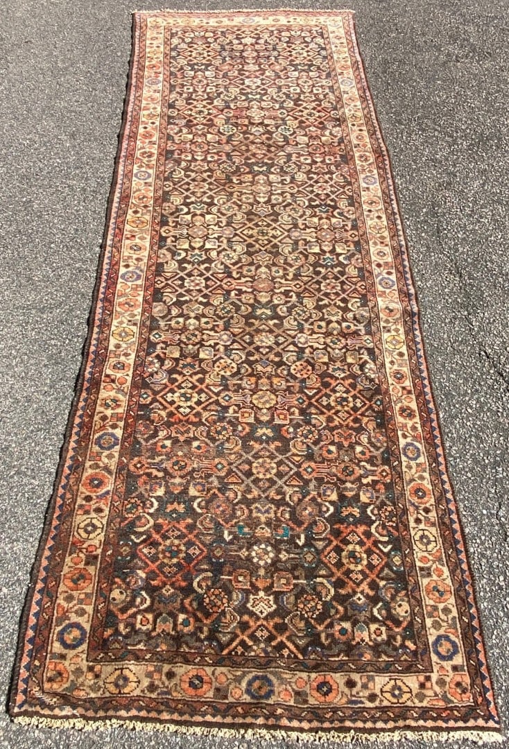 ANTIQUE PERSIAN BIDJAR HAND KNOTTED RUNNER, 3.7 x 10.3 (109cm x 312cm) - 3